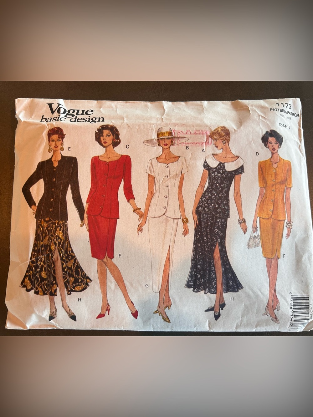 VTG 1993 Vogue 1173 Top Jacket Slit Skirt Pattern Size 12 14 16 Uncut